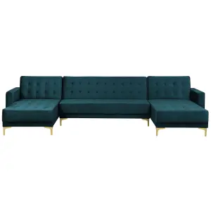 U-Shaped Sofa ABERDEEN Teal Velvet Reversible