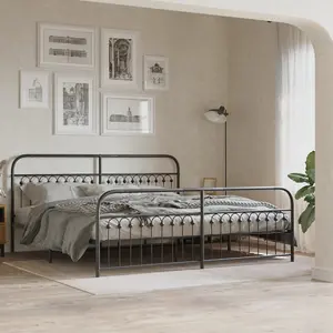 Berkfield Metal Bed Frame without Mattress with Footboard Black 200x200cm