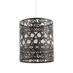 Traditional and Ornate Bronze Easy Fit Pendant Shade with Clear Acrylic Droplets