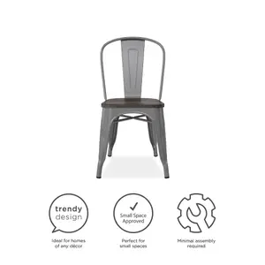 Fusion Dining Chair in Metal in Silver, 2 pieces