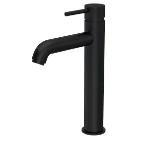 Round Minimalist Tall Mono Basin Mixer Tap - Matt Black