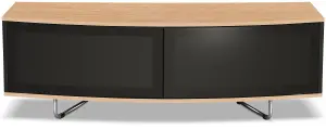 Centurion Supports Caru Gloss Black and Oak Beam-Thru Remote Friendly Contemporary "D" Shape Design up to 65" TV Cabinet