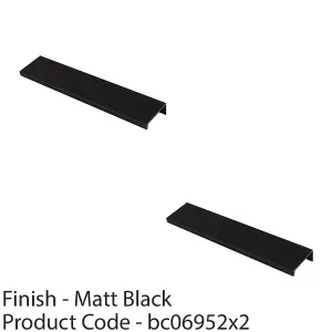 2 PACK - Square Edge Finger Pull Handle - Matt Black 200mm - Slim Cupboard Drawer