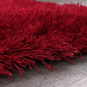 Red Plain Shaggy Handmade Plain Sparkle Rug for Bedroom & Living Room-120cm X 170cm