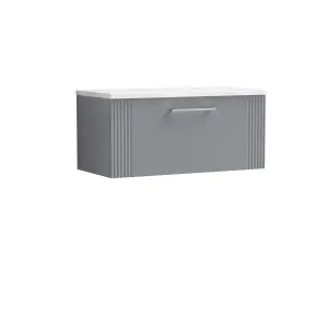 Retro 1 Drawer Wall Hung Vanity Unit with Sparkling White Laminate Worktop - 800mm - Satin Grey - Balterley