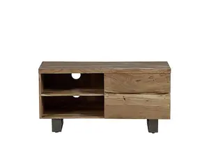 Baltic Live Edge 2 Drawer Small TV Stand - Metal/Acacia Solid Wood - L45 x W110 x H55 cm