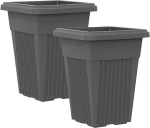 simpa 2PC Dark Grey Tall Pillar Style Plastic Planters.