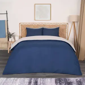 Brentfords Plain Duvet Cover Pillowcase Bedding Set, Navy Grey - King