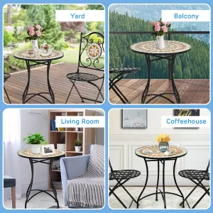 Costway Round Table with Iron Frame & Retro Mosaic Tabletop