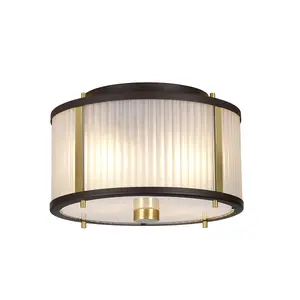 Elstead Corona Cylindrical 2 Light Pendant, Museum Bronze, Frosted Glass