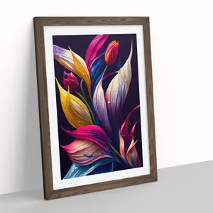 Vibrant Flowers No.6 - Single Picture Frame Print Brown Framed / 64cm H x 46cm W x 2cm D