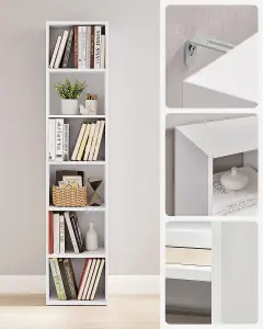 VASAGLE Bookcase, Bookshelf with 6 Shelves, Shelving Rack, for Living Room, Study, Office, Bedroom, Modern Style, Cloud White