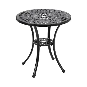 60cm Dia Round Outdoor Patio Dining Table with Umbrella Hole, Black