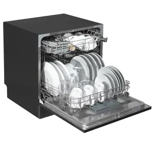 Baridi Compact Tabletop Dishwasher 8 Place Settings, 6 Programmes - Black