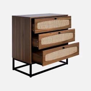 sweeek. 3-drawer chest with wood and cane effect Retro Natural 40x80x80 cm