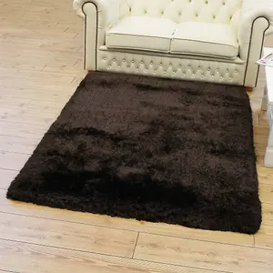 Plush Dark Chocolate Luxury Shaggy Polyester Handmade Luxurious Sparkle Modern Rug for Living Room and Bedroom-70cm X 140cm