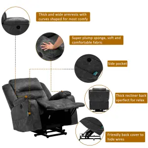 Electric Power Lift Recliner Chair Single Sofa with Massage and Heat and 2 Side Pockets and USB Ports