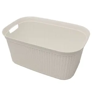 Plastic Laundry Basket with Handles White