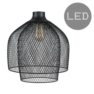 ValueLights Sigmund Black Ceiling Pendant Shade and B22 Pear LED 4W Warm White 2700K Bulb