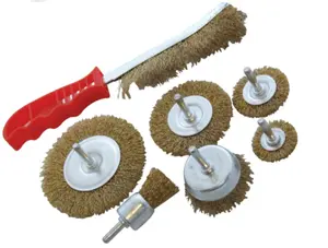 7pc Wire Brush Set Wheel Brushes Brass Hand Brush Wheel Rotary Cleaning Drill