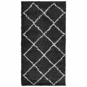 Shaggy Rug PAMPLONA High Pile Modern Black and Cream 80x150 cm