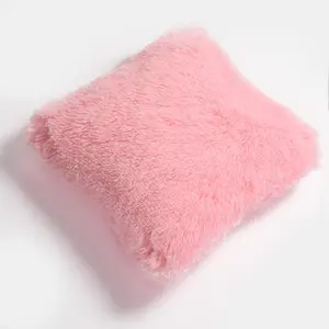 Fluffy Fleece Cushion Plump Filled Supersoft Warm Chair Pillow, Square - Pink