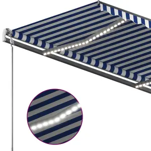 Berkfield Manual Retractable Awning with LED 450x300 cm Blue and White