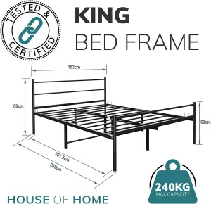 House Of Home King Size Bed Frame in Black Easy Assembly Bed Frame Under Bed Storage