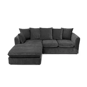 Lucas Water Repellent Velvet Chenille Left Facing Corner Sofa in Dark Grey