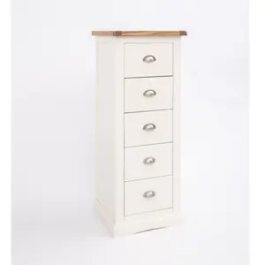 Cosenza 5 Drawer Narrow Chest of Drawers Chrome Cup Handle