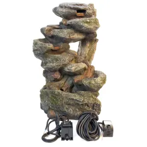 Primrose Dakota Falls Rock Effect Cascading Water Feature with Lights H55cm