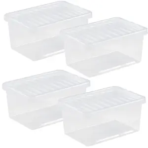 Storage Box Underbed 4 x 11 Litre Stackable Plastic Clothes Tidy Organiser Lid