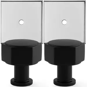 2 PACK - Cabinet Door Knob & Contrasting Backplate Set - Hex Kitchen Pull - Matt Black & Chrome