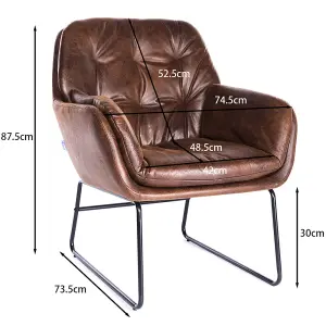 Brown PU Leather Occasional Armchair Relaxing Chair with Metallic Legs