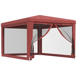 Berkfield Party Tent with 4 Mesh Sidewalls Red 3x4 m HDPE