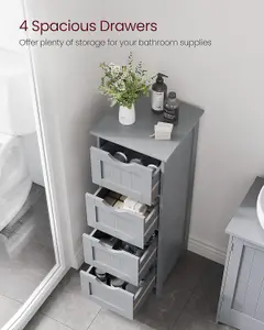 VASAGLE Bathroom Floor Storage Cabinet, Bathroom Storage Unit with 4 Drawers, Bathroom Cabinet Freestanding, Modern, Mystic Grey