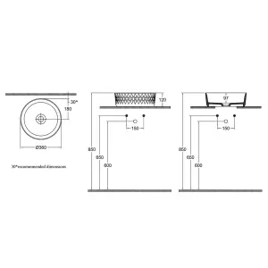 Billie Gloss White Ceramic Round Textured Counter Top Basin (W)360mm