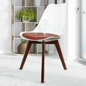 Soho Clear and Chocolate Plastic Dining Chair with Squared Dark Wood Legs