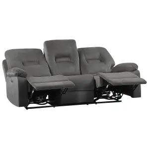 3 Seater Velvet LED Electric Recliner Sofa with USB Port Grey BERGEN