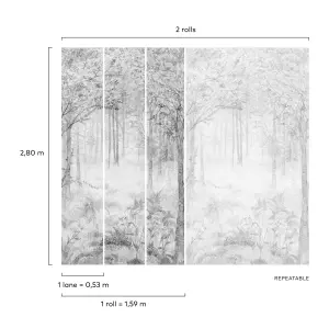 Grandeco Fairytale Trees Grey 3 panel repeatable Mural 2.8 x 1.59m