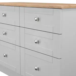 Sussex Ready assembled Grey & oak 6 Drawer Chest (H)792mm (W)1117mm (D)414mm