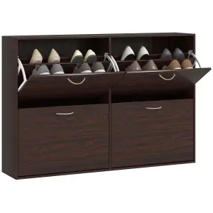 HOMCOM Wooden Shoes Cabinet Multi Flip Down Shelf Drawer Organizer - Dark Brown