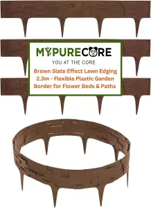 Flexible Brown  Stone Effect Lawn Edging 2.3m - Flexible Plastic Garden Border Easy Install Edging for Grass, Gravel and Landscape