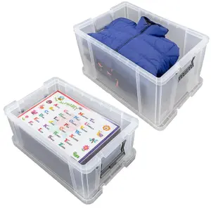 2 x 24 Litres Multipurpose Strong Reinforced Clear Snap Closure Storage Containers With Lids & Handles