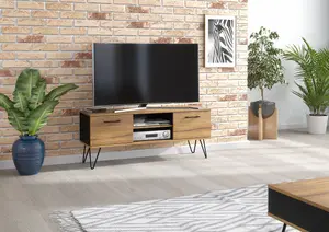 Urban TV Unit 120cm Harpin Loft & Industrial Dark Oak & Black - Creative Furniture