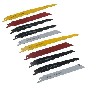 10pc Reciprocating Saw Blade Set Blades Wood Metal Cutting 1/2in Shank