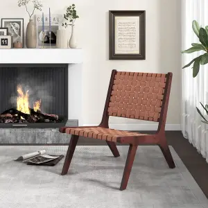 Costway Modern Lounge Chair Woven Leather Accent Chair Armless Reading Side Chair Brown