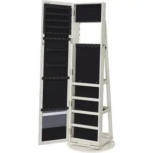 Jewellery Cabinet, 360 Swivel with Storage Shelf, Jewellery Armoire with Full-Length Dressing Mirror, Lockable, 160 cm High