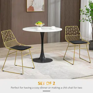 HOMCOM Dining Chairs Set of 2, Metal Wire Kitchen Chairs with Back, Gold Tone