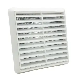 Kair White Louvred Wall Vent Grille 155mm External Dimension with Flyscreen and Round 125mm - 5 inch Rear Spigot